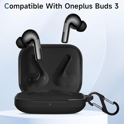 Image of WELCROS Silicone Case Cover for One-Plus Buds 3 with Carabiner (Black)