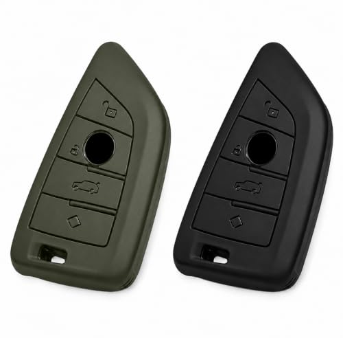 Image of JVCV Soft TPU Cover Compatible with BMW X1, X3, X6, X5, 5 Series, 6 Series, 7 Series 4 Button Blade Smart Key | Scratch-Resistant Protective Case (Combo - Matte Black & Green)