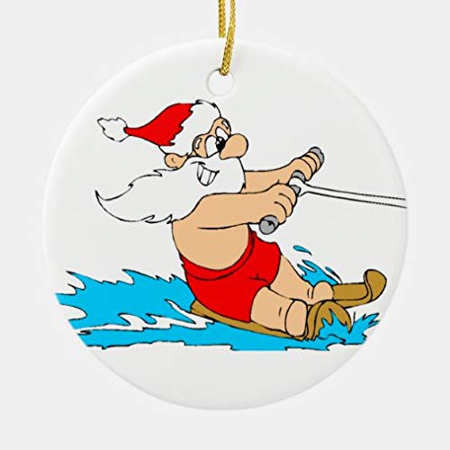 onepicebest Christmas Tree Hanging Ornaments, Water Skiing Santa Ceramic Round Shape Ornament for Holiday Wedding Party Decoration Tree Ornaments,Xmas Gifts