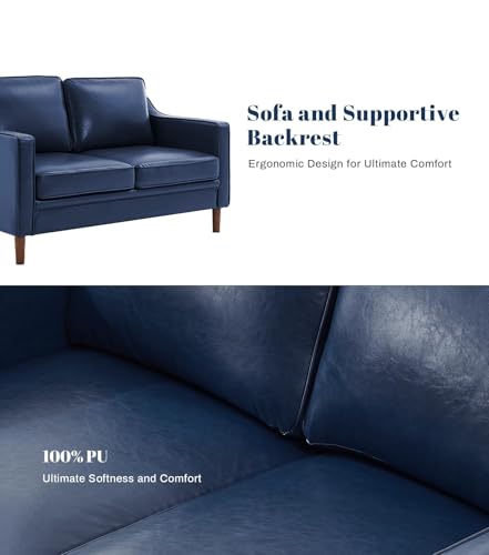Image of Kingfun Couch Sets for Living Room, 3 Seater Couch and Loveseat, Mid Century Modern Sofa Set, Faux Leather Couch with Solid Wood Frame for Bedroom