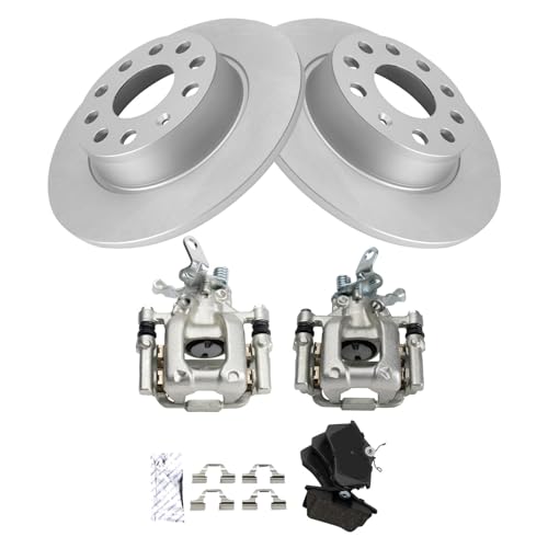 Image of TRQ Rear Brake Pad and Rotor Set Ceramic Coated Calipers Compatible with 2012 Volkswagen Beetle 2013-2014 Jetta