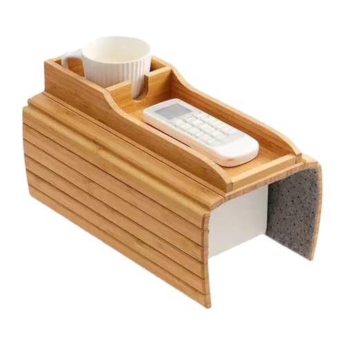 Generisch Bandeja portavasos para sofá – Mesa plegable para reposabrazos de sofá | Organizador de sofá Caddy Soporte para bebidas, teléfono, mando a distancia, aperitivos, controlador natural, tazas