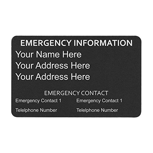 Personalized Engraved Emergency Contact Custom Wallet Medical Alert ID Identification Card Mini Insert Note for Diabetes Warfarin Dialysis Stroke Pacemakers Black2