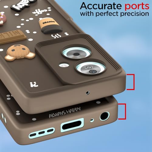 Image of Pikkme Back Cover for Oppo A79 5G | Cute Fun Cartoon 3D Bear Silicone Full Body Protection Bumper Case (Brown)