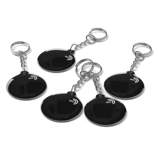 BABIQT 5pcs NFC Keyfobs Tags Black NTAG213 NFC Keychain Rewritable NFC Cards 137 Bytes Memory Compatible with All NFC-Enabled Smartphones & Device