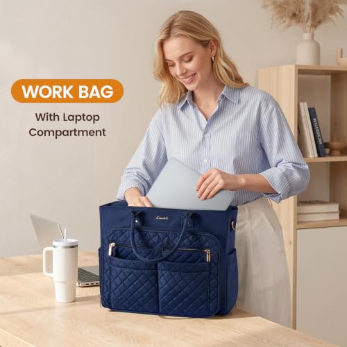 Image of LOVEVOOK Tote Bag for Women, Teacher Nurse Work Laptop Bag, Quilted Bible Computer Shoulder Bag for Business Travel College