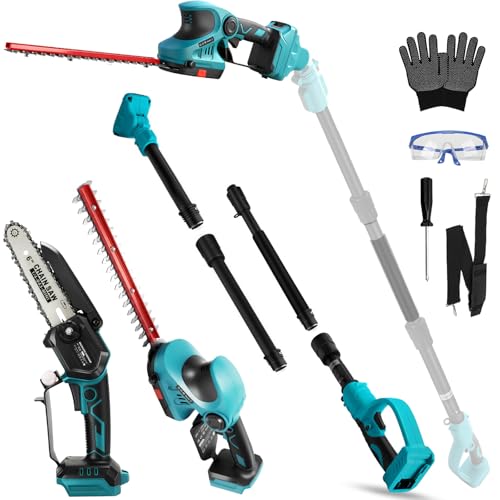 6 Pollici Mini Motosega & Tagliasiepi a Batteria Compatibile con Makita 18v (senza batteria), Motosega Elettrica con Asta Telescopica, Portata Massima fino a 4,57 m, con Manico Telescopico, Sega