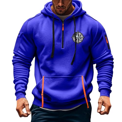 Fall Winter Quarter Zip Hoodie Men Pullover Tactical Sweatshirt Vintage Long Sleeve Casual Hoodies with Pockets