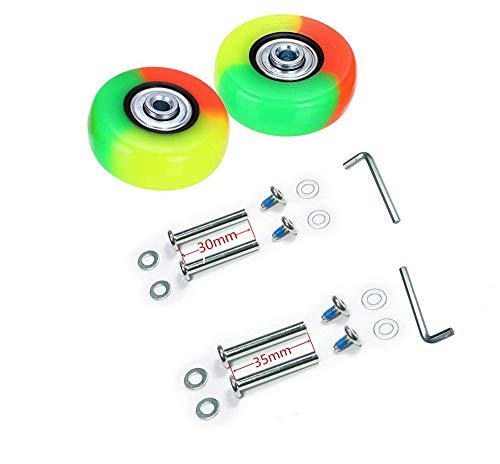 F-ber 50mm x 18mm/1.97" x 0.7" Luggage Suitcase Wheels with 6mm ABEC 608zz Bearings, Inline Outdoor Skate Replacement Wheels Set of 2 Wheels w/Axles 30mm&35mm (Colorful)