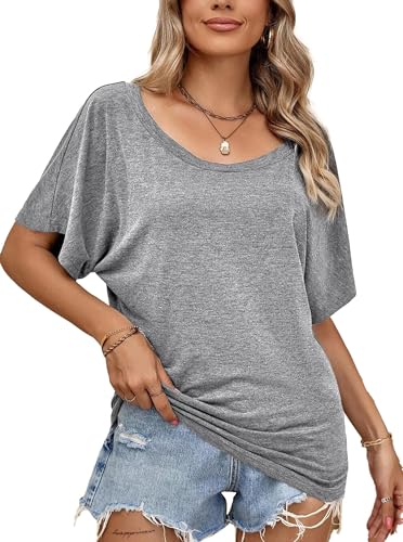 Image of Hilinker Womens Sexy Off The Shoulder Tops Short Batwing Sleeve T Shirt Oversized Casual Tee