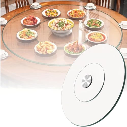 Generico 60cm 80cm 90cm Lazy Susan Vassoio Rotante Grande, Piatto Da Portata Rotondo Trasparente In Vetro, Piatto Girevole per Tavolo Da Pranzo(60cm(24in))