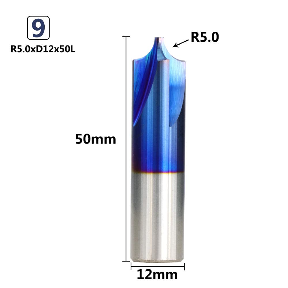 Coupe de fraisage de carbure d'extrémité 1PC R0.5-R5.0 Nano Blue Coin recouvert d'arrondi Radius Radius Routeur de routeur pour machine CNC-R5xd12x50l
