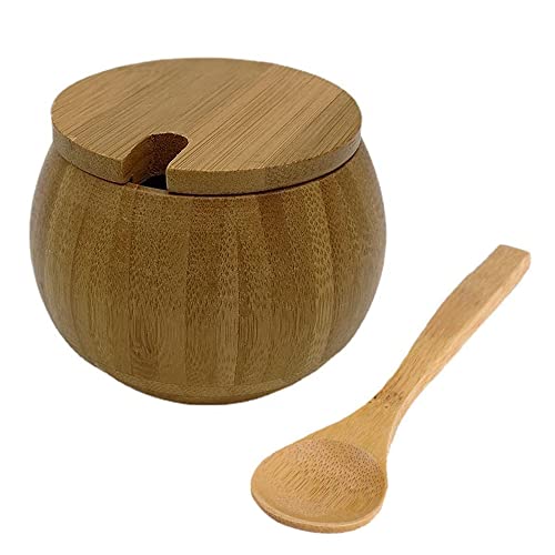 Recipiente de Sal, Frasco Almacenamiento de Especias, Tarro de Condimento de Bambú, Frasco de Sal Bambú, Salero Cocina de Bambú Caja Cover
