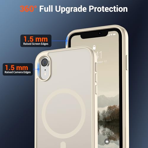 Image of SUPFINE Magnetic for iPhone XR Phone Case Antique White | With Screen Protector, Translucent Matte, Compatible with MagSafe, Military Grade Drop Proof, Rugged Shockproof Protective