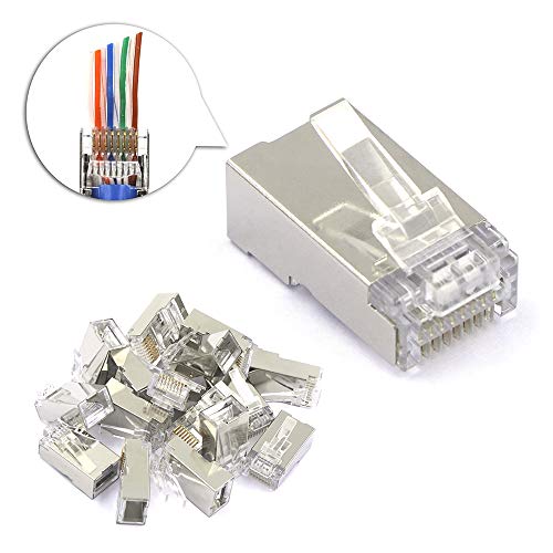 VCE 50-Pack RJ45 Pass Through Ethernet Connector, CAT6 Shielded Modular Plugs, 3 Prong 50u