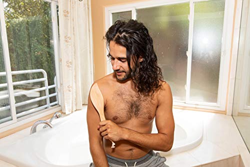 Image of GranNaturals Dry Skin and Body Brush - 11.4 Inches - Improve Blood Circulation, Exfoliate Skin, Reduce Cellulite - Curved Natural Bristle Exfoliating Brush for Back, Legs, Feet