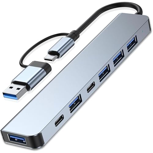 Hub USB C 7 en 1, Adaptador USB C con USB 3.0 + 2 Tipo C, Carga PD 100W, 5 Puertos USB 3.0, USB C Hub Multipuerto para Portátiles, Compatible PC, Tableta, MacBook Air/Pro, iPad Pro, iPhone 16 Pro MAX
