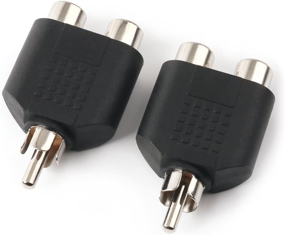 Homenique RCA Male to 2 RCA Female Audio Heads, RCA M One-Two RCA F Stereo Interconnect Audio Adapter, 2Pack (RCA M-2xRCA F)