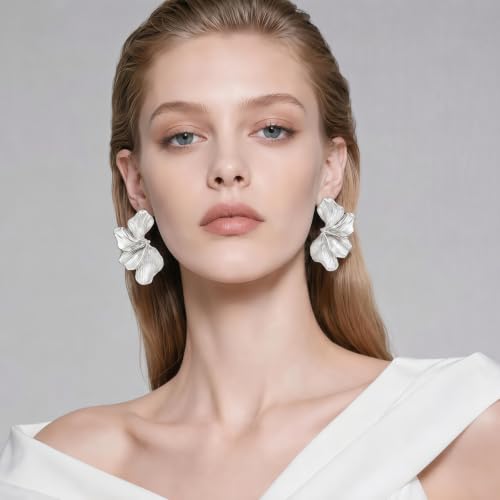 Cctvrtv Chunky Gold Statement Earrings for Women Gold Plated Sectored Flower Leaf Shell Angel Wing Earrings Hypoallergenic Large Stud Trendy Boho Jewelry by Cctvrtv - Used condition - Image 2