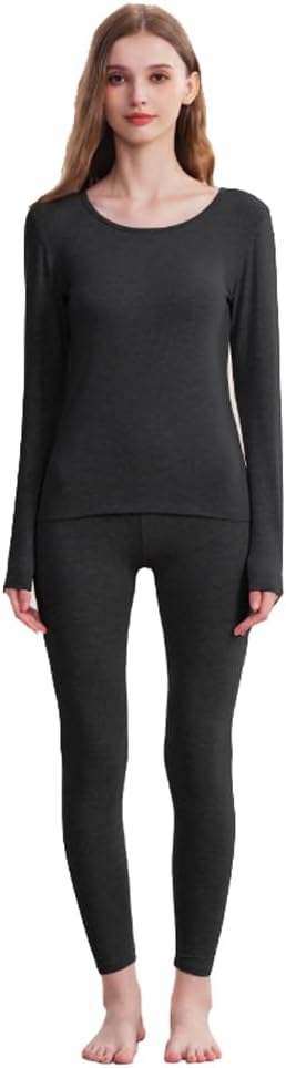 Cliont Thermal Underwear for Women Soft Long Sleevees Base Layer Thermals Top and Long Johns Bottom Set Cold Weather