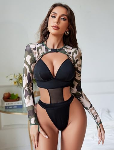 Image of Avidlove Rave Outfits for Women Festival Sexy Lingerie Bodysuit 2 Piece | Buckle shrug crop top halter bodysuit set, snap closure, breathable mesh, for concerts and club nights