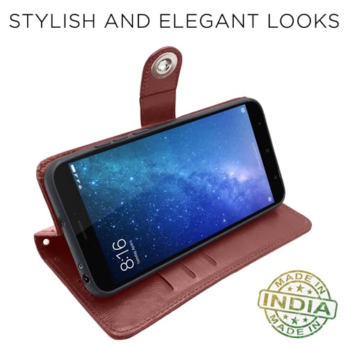 Image of Pikkme Mi Max 2 Flip Cover Leather Finish | Inside TPU with Card Pockets | Wallet Stand and Shock Proof | Complete Protection Button Flip Case (Brown)