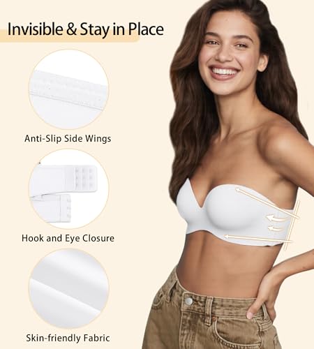 Image of Strapless Bras for Women with Support - Womens Underwire Push Up Plunge Full Coverage Tshirt Bra with Extender