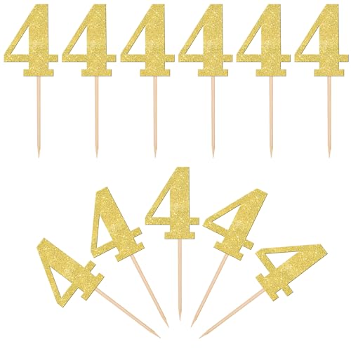 Zhuoweism ZWA1422-GOLD 4 30 Pcs Number 4 Cupcake Toppers Glitter 4Th Birthday Cupcake Picks Age Four Cheers To 4 Years Old Cake Decorations thumb #2