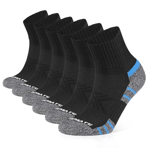 Closemate Sneaker Socken Herren&Damen Füsslinge Baumwolle Anti-Rutsch Laufsocken mit Frotteesohle Kurze Quarter Halbsocken Atmungsaktive Sportsocken 6Paar(6Schwarz, Größe M)