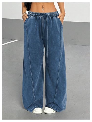 OYOANGLE Women's Wide Leg Y2K Vintage Sweatpants Loose Straight Hip Hop Streetwear Pants with Pockets4