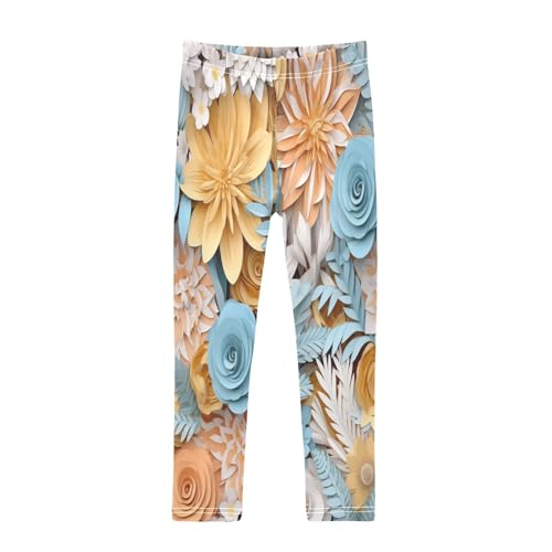 Bolaz Toddler Girls Leggings Printed Yoga Pants Leggings Orange Blue Flower for Kids