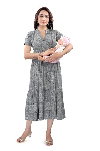 Image of B2F Women's Flared Anarkali Maternity Dress, Feeding Kurti with Concealed Zip for Pre & Post Pregnancy