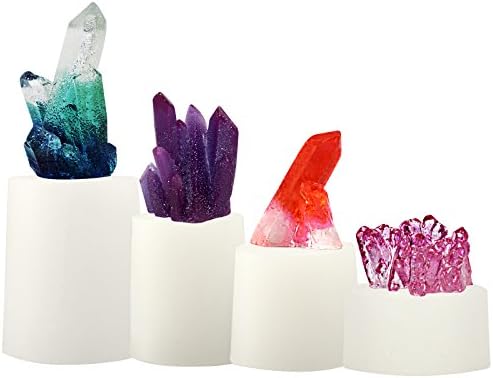 Funshowcase Growing Crystal Quartz Rock Cluster Geode Druzy Gem Silicone Mold Trays 4 in Set for Resin Epoxy, Soap, Candle, Isomalt Large 3inch