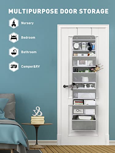 Image of Yecaye 6-Tier Over the Door Storage Organizer, Flexible 1 Split into 2 Swing-proof Hanging Bathroom Storage Organization, Bedroom Organizer and Storage for Newborn Baby Essentials, Grey