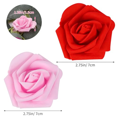 Image of 100Pcs Real Looking Pink Ombre Artificial Rose Flower Heads, Foam Fake Roses for DIY Wedding Decorations Baby Shower Centerpieces Home Party Valentine's Day Mother's Day Decor