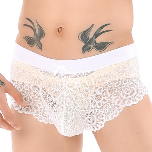 Mens Lace Underwear Sissy Pouch Boxer Briefs Mesh Pants Soft Bikini Breathable Cheeky underpants Bulge Pouch for Men4