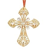 HEYINSHEN Cross Christmas Ornaments Gold Cross Ornaments for Christmas Tree Decor Religious Christmas Ornaments Crosses Hanging Ornaments for Xmas Decor Keepsake Gift for Women Kids Man Christian