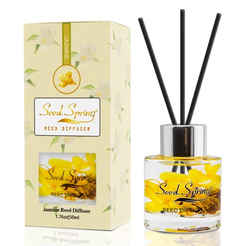 Seed Spring Reed Diffuser Set With Sticks Jasmine Scent Oil For Bedroom Office Gym And Stress Relief Home Office Fragrance Decoration Product 50 Ml/1.7 Oz #TOP24