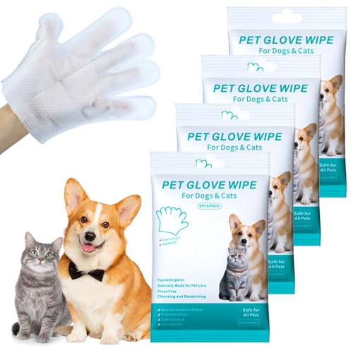 PIWOSGOL 24 Stück Hypoallergene Handschuhtücher für Hunde & Katzen,Reinigungshandschuhe für Haustiere- Sanfte Reinigung & Geruchsentfernung für Haustiere | Antiallergisch & Hautfreundlich