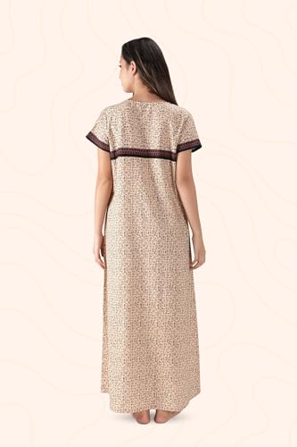 Image of NIHSAMAH Cotton Nighty for Women with Pocket, Premium Printed Long Nighty | Comfortable & Fancy Sleepwear /Nightwear