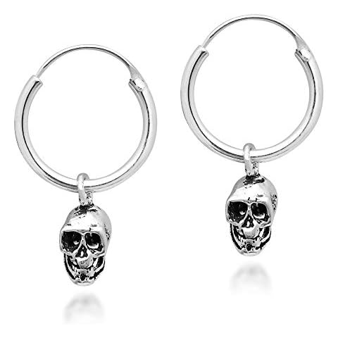 AeraVida Unique Edgy Halloween Skull .925 Sterling Silver Hoop Earrings Cover