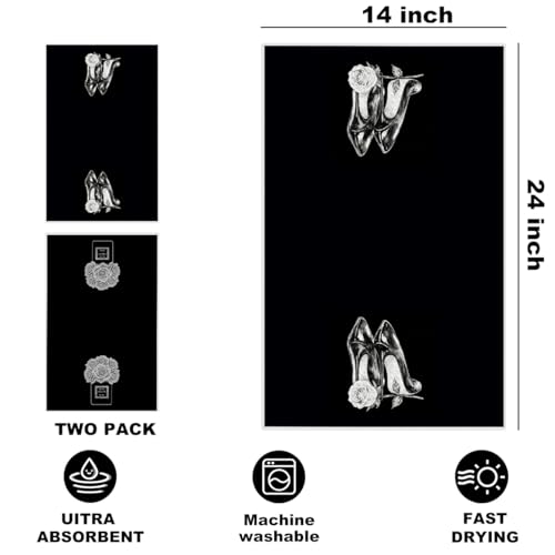 Image of 2 Pcs Black and White Hand Towels 24x14 Inch, Preppy Girly Bathroom Decor