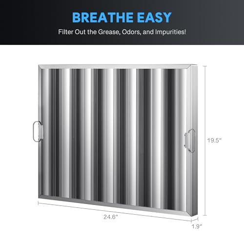 WILPREP Stainless Steel Range Hood Filters, 19.5 x 24.6 Inches Pack of 6, Commercial Exhaust Hood Grease Filter