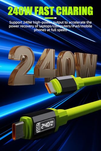 Image of [2-Pack, 5 ft] 240W USB C to C Cable for iPhone 17 Charger Fast Charging Cable Flexible Silicone Type C E-Marker Charger Cord [Neon Green]