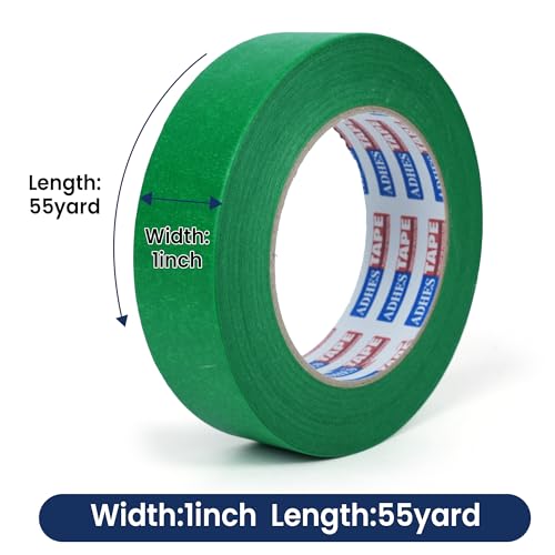 Image of Adhes Green Masking Tape, 6 Rolls x 1 Inch x 55 Yards, Strong Adhesion, Clean Removal, Ideal for Painting, Automotive, and DIY Projects