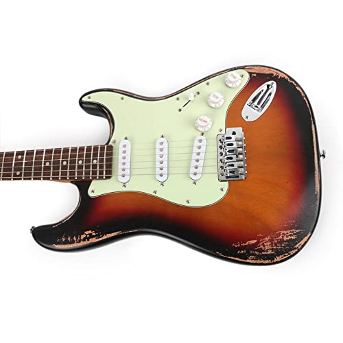 Fojill Light Relic Vintage Aged Full Size Electric Guitar Solid Mahogany Body Roasted Canadian Maple Neck Genuine Rosewood Fretboard Bone Nut With Gig Bag (Sunburst) #TOP2