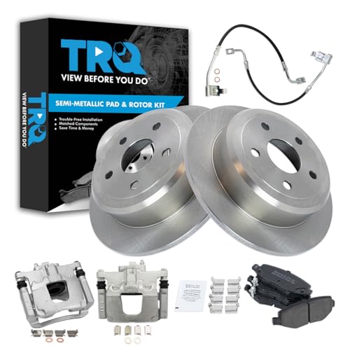 Image of TRQ Rear Brake Pad and Rotor Set Semi Metallic Rotors Calipers Compatible with 2008-2012 Jeep Wrangler