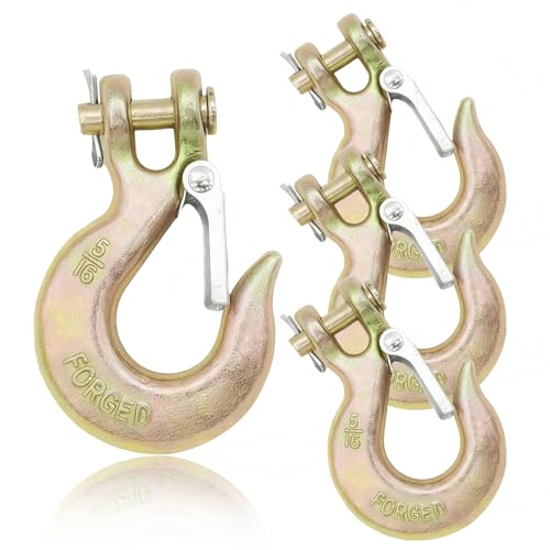 AYAYGD 4 Pack 5/16' Clevis Slip Hook with Safety Latch, Heavy Duty Grade 70 Chain Hook for Transport Chain, Tow Hooks,14000LBS Capacity Load - Gold