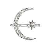 yihan jewelry AAA Cubic Zirconia Big Moon and Sun Star Statement Ring 925 Sterling Silver Plated Crescent moon Adjustable Band Ring