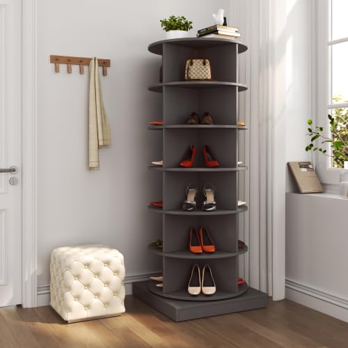 Image of HKLYRHIMO Rotating Storage Rack-American Design White-7-Tier Spinning Storage Rack,Free Standing 360 Revolving Shoe Organizer-for Bedroom,Livingroom,Hallway. (Gray,6-Tier with Base)